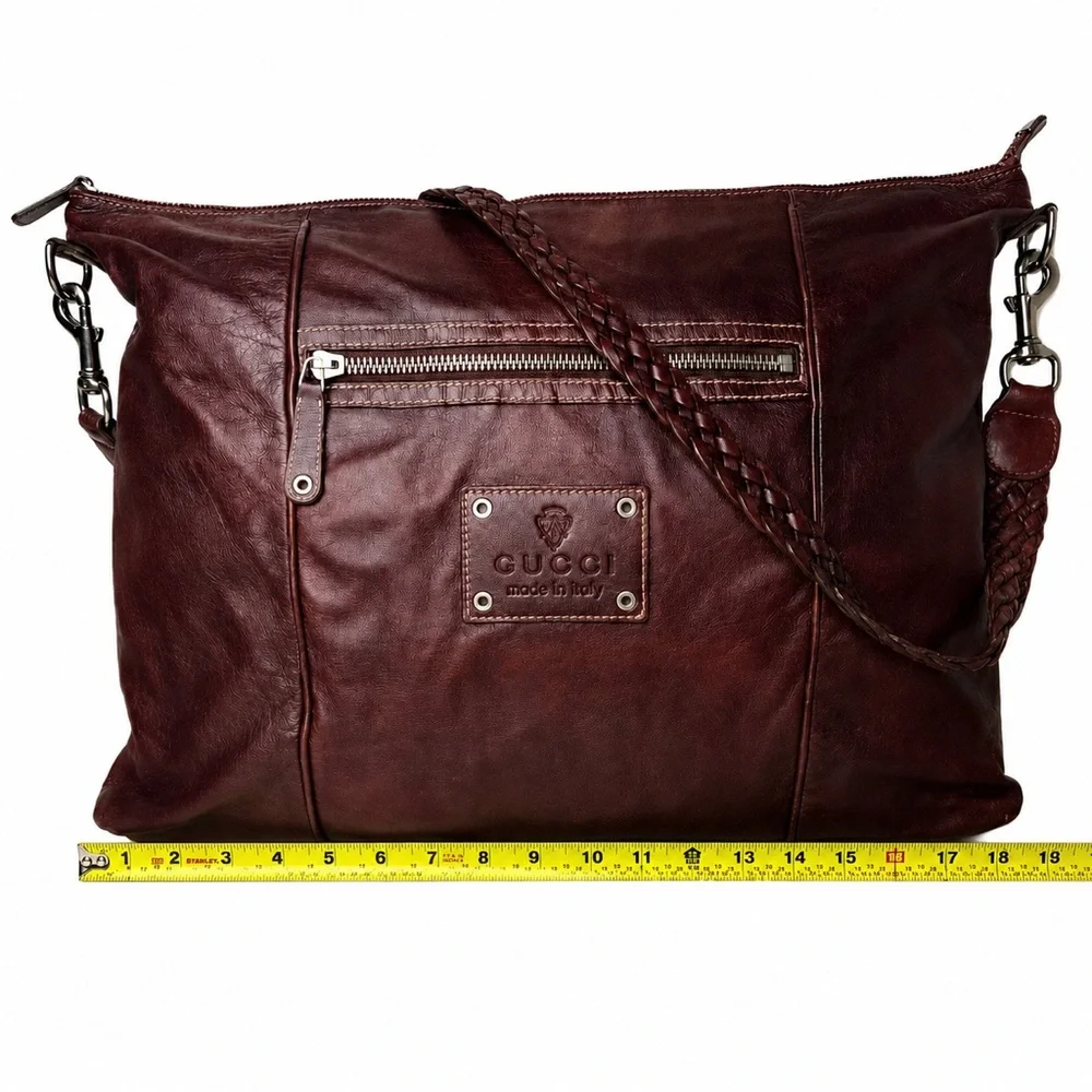 GUCCI Supreme Wine Leather Oversized Messenger Top Zip Bag With: DUST BAG